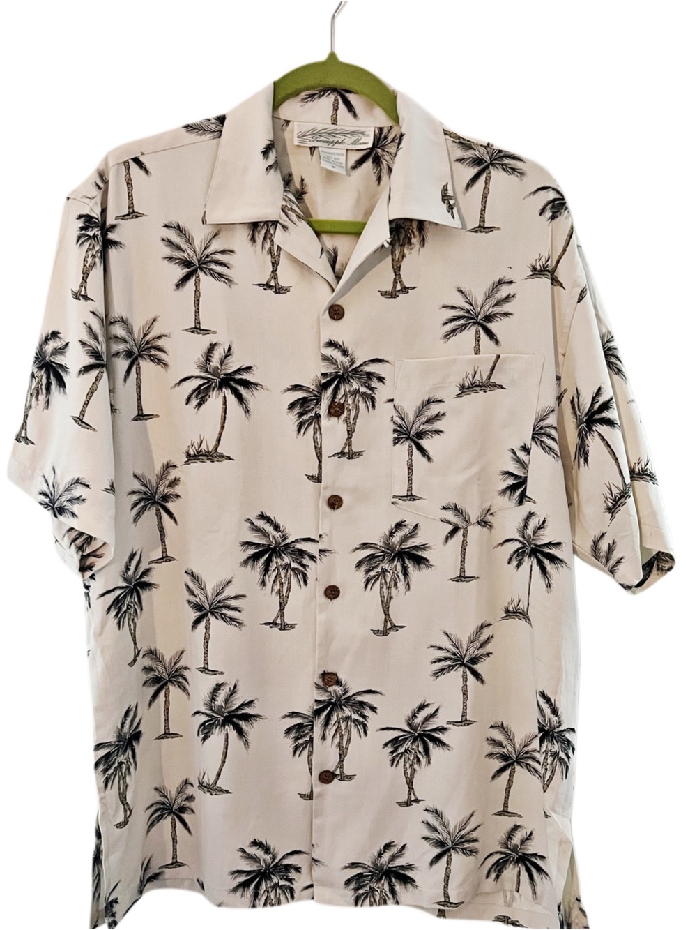Pineapple Moon Men's Beige Palm-Print Short Sleeve Shirt Sz M